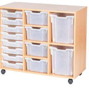 14 Mixed Tray Triple Bay Mobile or Static Classroom Storage Unit - 779mm High