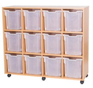 12 Jumbo Tray Quad Bay Mobile or Static Classroom Storage Unit - 1107mm High