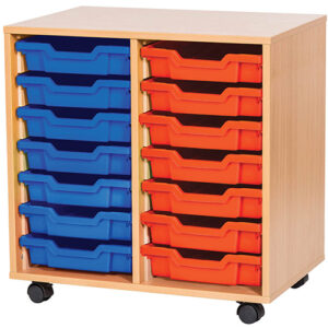 14 Tray Mobile or Static Double Bay Classroom Storage Unit - 697mm High