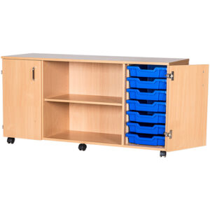 14 Tray Quad Bay Mobile or Static Cupboard with Shelf - 697mm High