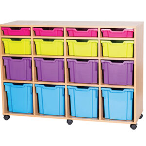 16 Mixed Tray Quad Bay Mobile or Static Classroom Storage Unit - 943mm High