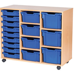 16 Mixed Tray Triple Bay Mobile or Static Classroom Storage Unit - 861mm High