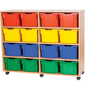 16 Deep Tray Quad Bay Static or Mobile Classroom Storage Unit - 1107mm High