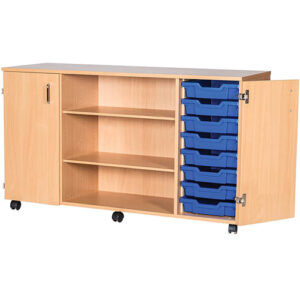 16 Tray Quad Bay Mobile or Static School Cupboard with Shelves - 779mm High