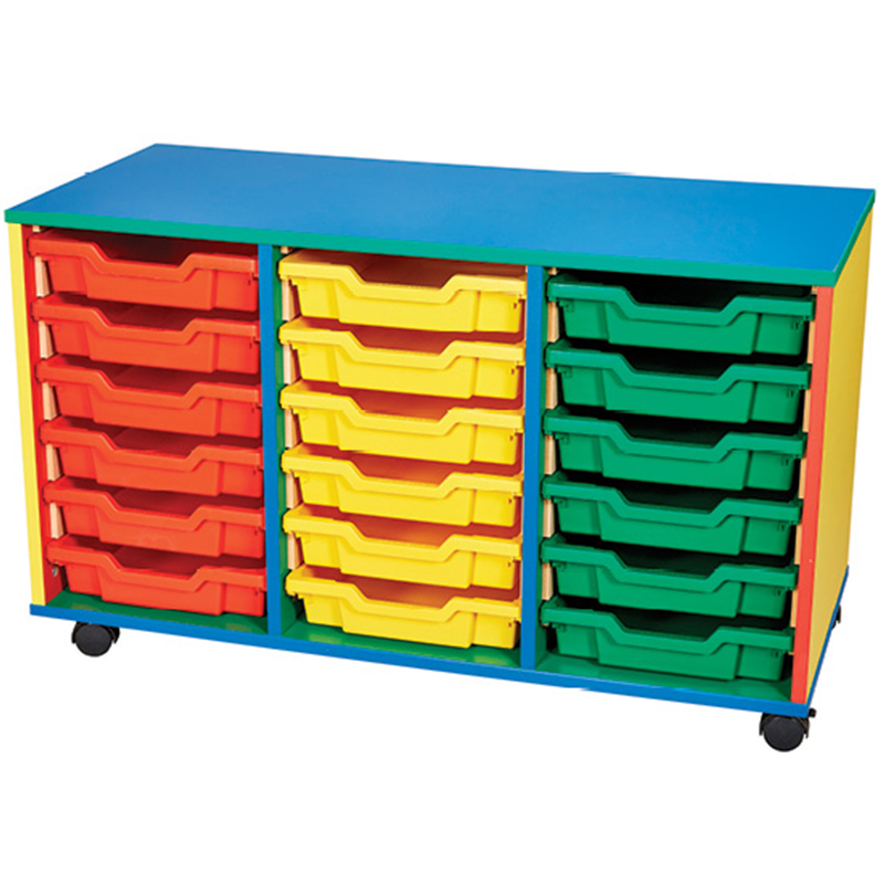18 Tray Mobile Triple Bay COLORE! Classroom Storage Unit - 615mm High