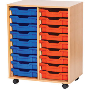 18 Tray Mobile or Static Double Bay Classroom Storage Unit - 861mm High