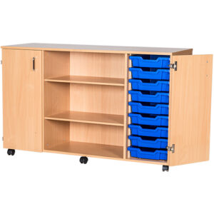 18 Tray Quad Bay Mobile or Static School Cupboard with Shelf - 861mm High