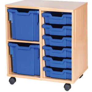 2 Extra Deep and 6 Shallow Mixed Tray Double Bay Mobile or Static Classroom Storage Unit - 615mm High
