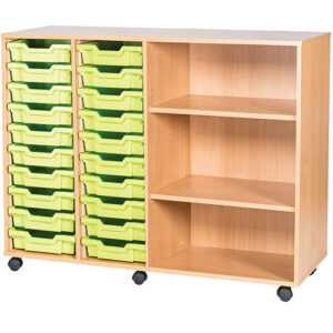 20 Tray Mobile or Static Quad Bay Classroom Storage Unit with End Shelves - 943mm High