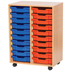 20 Tray Mobile or Static Double Bay Classroom Storage Unit - 943mm High