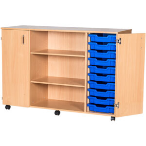 20 Tray Quad Bay Mobile or Static School Cupboard with Shelf - 943mm High