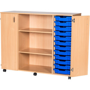 24 Tray Triple Bay Mobile or Static School Cupboard with Shelf - 1107mm High