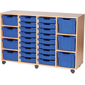 25 Mixed Tray Quad Bay Mobile or Static Classroom Storage Unit - 861mm High