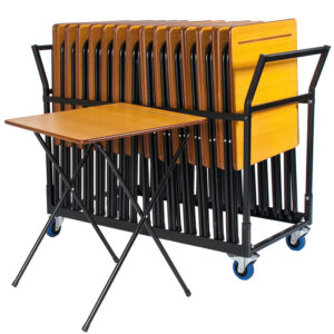 25 Standard Beech Folding Exam Desks - 600mm x 600mm - With Trolley
