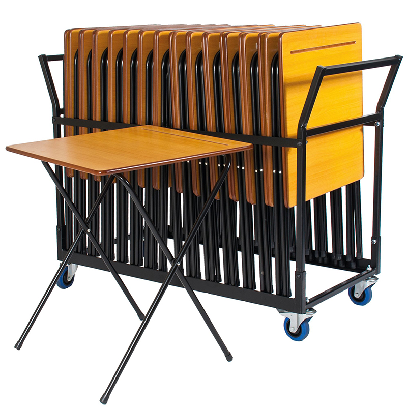 25 Standard Beech Folding Exam Desks - 600mm x 600mm - With Trolley