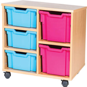 3 Deep and 2 Extra Deep Mixed Tray Double Bay Mobile or Static Classroom Storage Unit - 615mm High