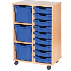 3 Extra Deep and 9 Shallow Mixed Tray Double Bay Mobile or Static Classroom Storage Unit - 861mm High