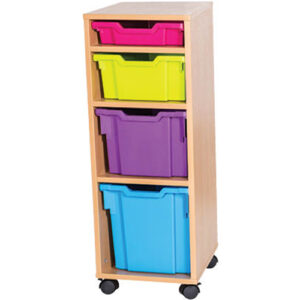 4 Mixed Tray Single Bay Mobile or Static Classroom Storage Unit - 943mm High