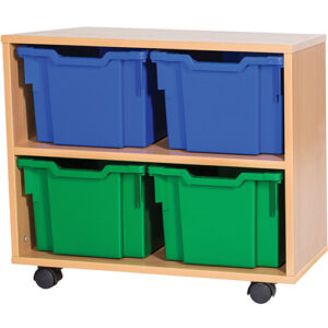 4 Extra Deep Tray Double Bay Static or Mobile Classroom Storage Unit - 615mm High