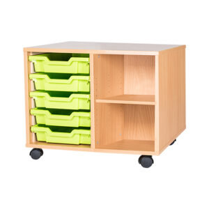 5 Tray Mobile or Static Double Bay Classroom Storage Unit With End Shelf-533mm High