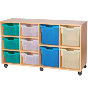 4 Extra Deep and 6 Deep Mixed Tray Quad Bay Mobile or Static Classroom Storage Unit - 615mm High