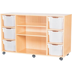 6 Extra Deep Tray Mobile or Static Quad Bay Classroom Storage Unit With Shelves - 861mm High