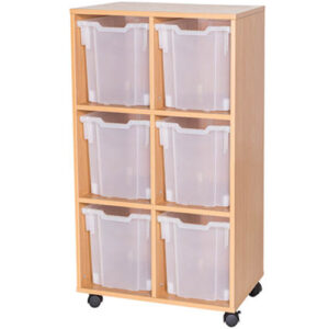 6 Jumbo Tray Double Bay Mobile or Static Fixed Shelf Classroom Storage Unit - 1107mm High