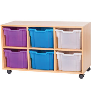 6 Extra Deep Tray Triple Bay Static or Mobile Classroom Storage Unit - 615mm High