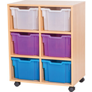 6 Extra Deep Tray Double Bay Static or Mobile Fixed Shelf Classroom Storage Unit - 861mm High