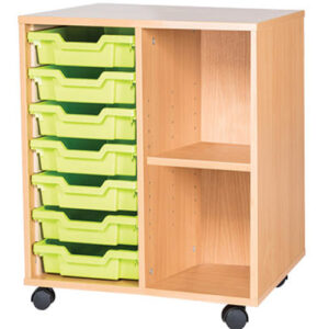 7 Tray Mobile or Static Double Bay Classroom Storage Unit With End Shelf-697mm High