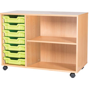 7 Tray Mobile or Static Triple Bay Classroom Storage Unit With End Shelf-697mm High