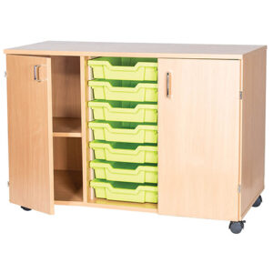 7 Tray Triple Bay Mobile or Static School Double Cupboard - 697mm High