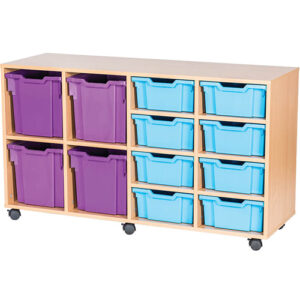 8 Deep and 4 Jumbo Mixed Tray Quad Bay Mobile or Static Classroom Storage Unit - 779mm High
