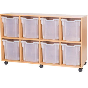 8 Jumbo Tray Quad Bay Mobile or Static Fixed Shelf Classroom Storage Unit - 779mm High