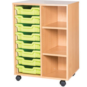 8 Tray Mobile or Static Double Bay Classroom Storage Unit With End Shelves-779mm High