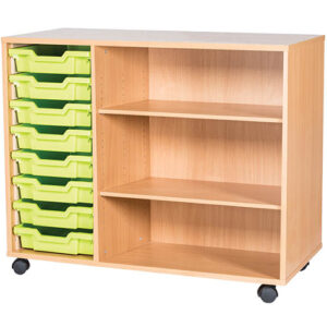 8 Tray Mobile or Static Triple Bay Classroom Storage Unit With End Shelves-779mm High
