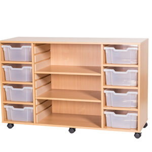 8 Deep Tray Mobile Or Static Unit Quad Bay Classroom Storage With Centre Shelves - 779mm High