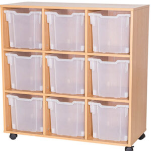 9 Jumbo Tray Triple Bay Mobile or Static Classroom Storage Unit - 1107mm High