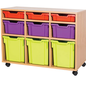 9 Mixed Tray Triple Bay Mobile or Static Classroom Storage Unit - 697mm High