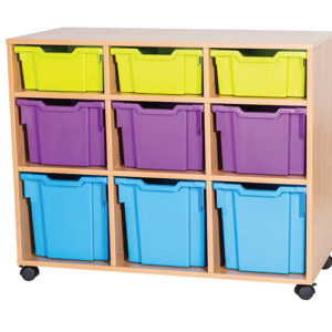 9 Mixed Tray Triple Bay Mobile or Static Classroom Storage Unit - 861mm High