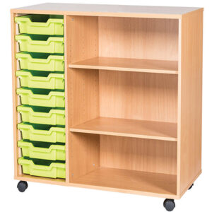 9 Tray Mobile or Static Triple Bay Classroom Storage Unit With End Shelves-861mm High
