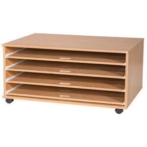 A1 Mobile or Static Education Paper Storage Unit - 4 Sliding Shelves