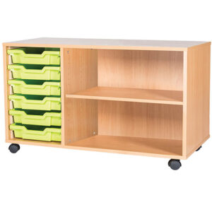 6 Tray Mobile or Static Triple Bay Classroom Storage Unit With End Shelf-615mm High