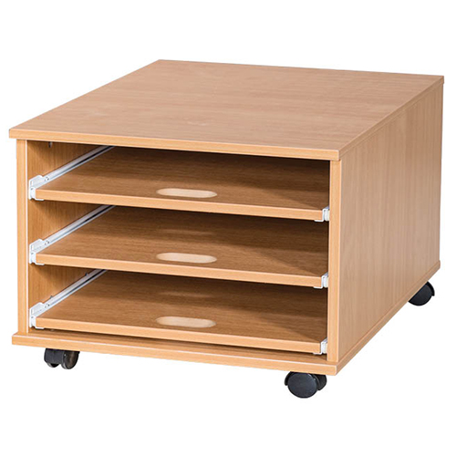 A2 Mobile or Static Education Paper Storage Unit - 3 Sliding Shelves