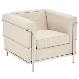 Belmont Cubed Ivory Leather Faced Reception Chair with Stainless Steel Frame