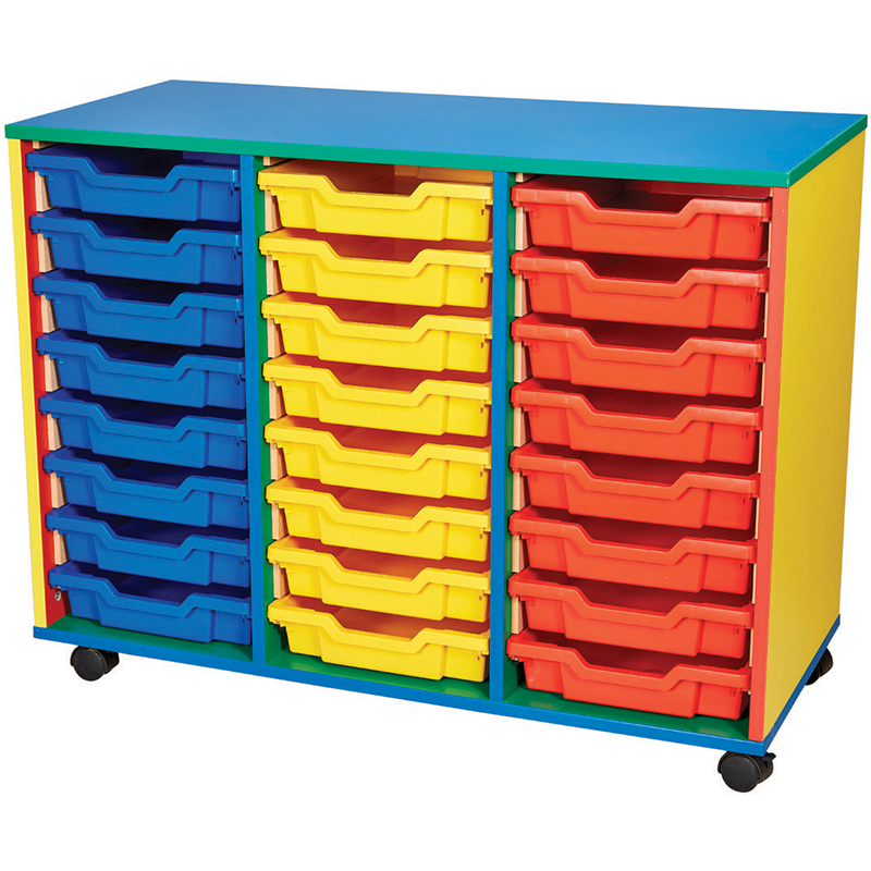 24 Tray Mobile Triple Bay COLORE! Classroom Storage Unit - 779mm High