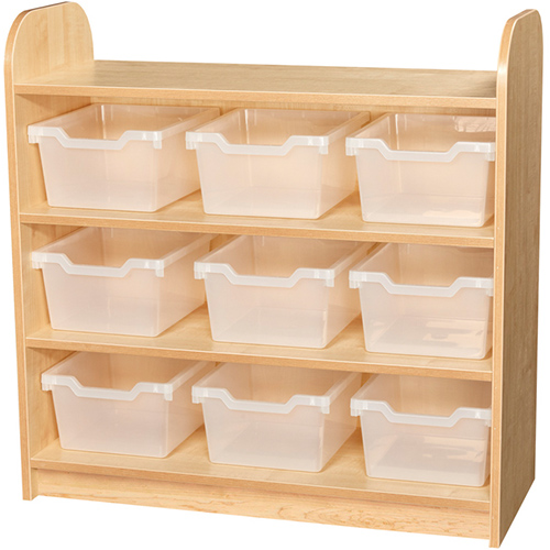 Early Years Low Level 3 Tier Storage Shelving Unit With Back - 9 Tray