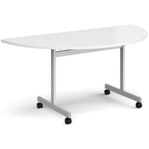 Flick Semi Circular Fliptop Meeting Table with Silver Frame 1600mm x 800mm
