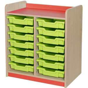 KubbyClass Double Bay 14 Shallow Tray Classroom Storage Unit - 792mm High
