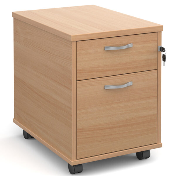 Mobile-2-drawer-pedestal-with-silver-handles-600mm-deep-beech